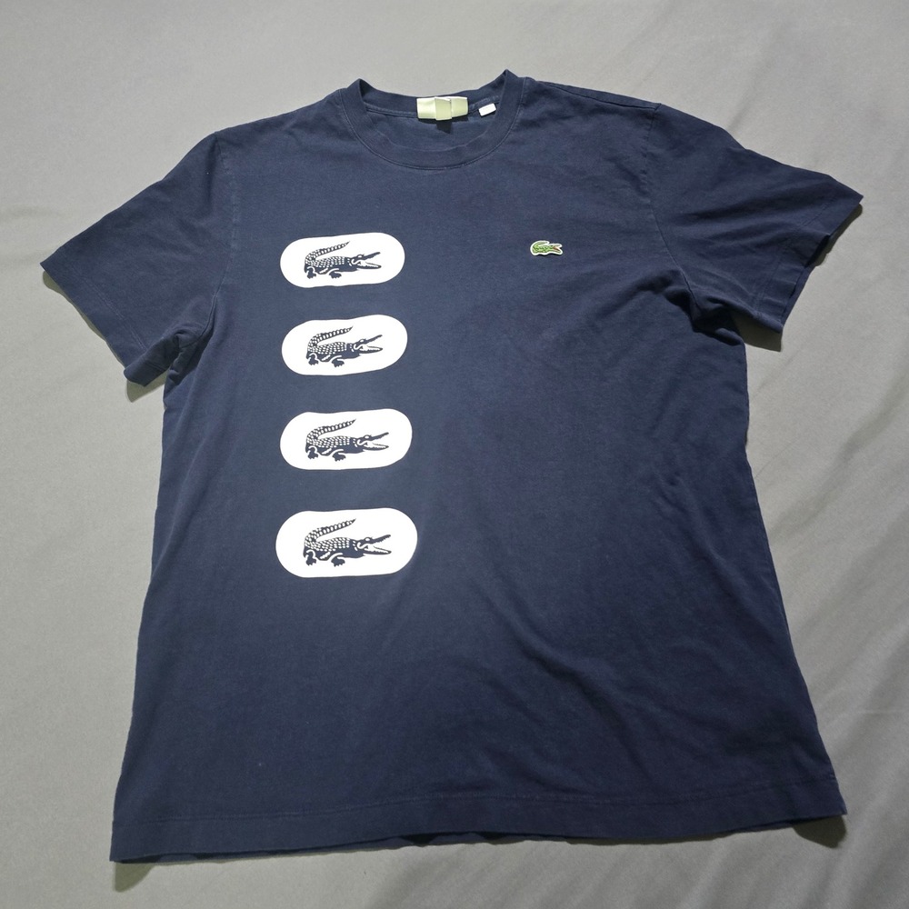 Lacoste T-Shirt Mens Large Navy Blue Graphic Since 27 Regular Fit FA12475